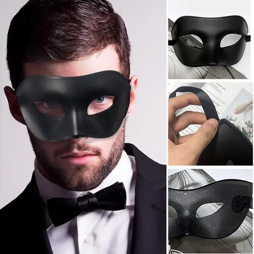 Vista 4 de Máscara negra de Halloween para hombres, máscara de veneciana para fiesta de disfraces de Navidad, fiesta de fantasmas de la ópera, cosplay, Mardi