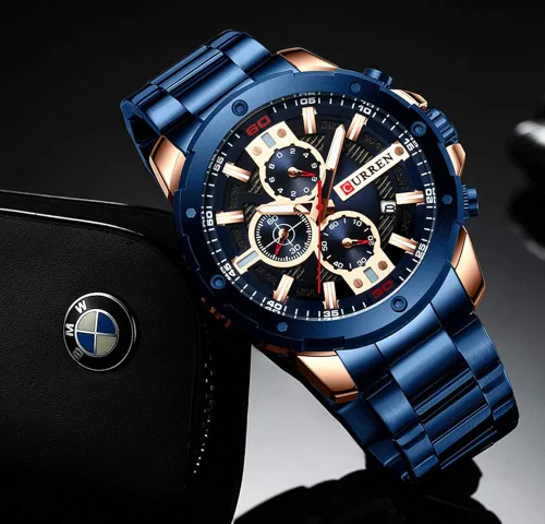 Vista 6 de Reloj de cuarzo luminoso hombre moda deporte acero inoxidable relojes 3ATM impermeable reloj cronógrafo relojes