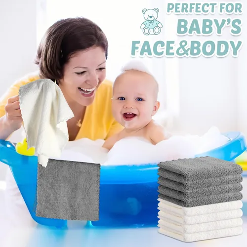 Vista 5 de Newwiee Paquete de 120 paños para bebé, 9 x 8 pulgadas, paño de microfibra suave y pequeña, paño de lavado absorbente para recién nacidos, niños