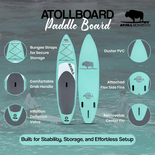 Vista 2 de Atoll Inflatable Paddle Board with Premium SUP Stand Up Paddle Board Accessories & Back Pack, Non-Slip Comfort Deck for Unisex Adult