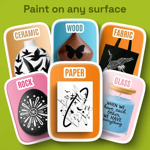 Vista 3 de ARTISTRO 5 marcadores negros de pintura acrílica de doble punta, juego de bolígrafos de pintura con puntos y puntas finas para tela, rocas, vidrio