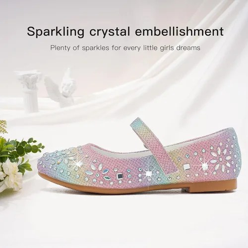 Vista 4 de Furdeour Girls Dress Shoes Mary Jane Flower Wedding Party Bridesmaids Shoes Glitter Princess Ballet Flats for Kid Toddler