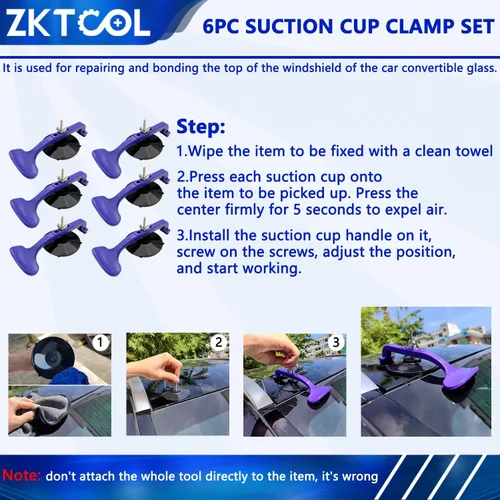 Vista 2 de ZKTOOL Juego de abrazaderas con ventosa de 6 piezas, kit de abrazaderas de clase para reparación y pegado de vidrio de techo de convertible