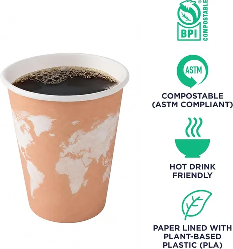 Vista 4 de ECO PRODUCTS World Art - Tazas de café desechables, tazas de papel, 8 onzas