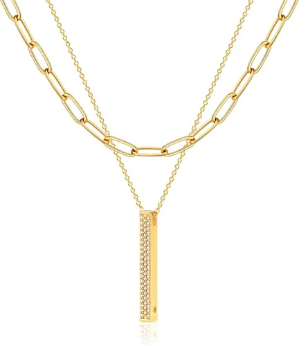 Vista 14 de MEVECCO - Collar escalonado con dije de corazón, hecho a mano, chapado en oro de 18 quilates, gargantilla delicada con flecha o barra en capas