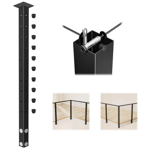 Vista 10 de Muzata Kit de barandilla de cable de acero inoxidable que ahorra espacio, perforado a nivel, para montaje lateral, 4 piezas, negro, 36 pulgadas
