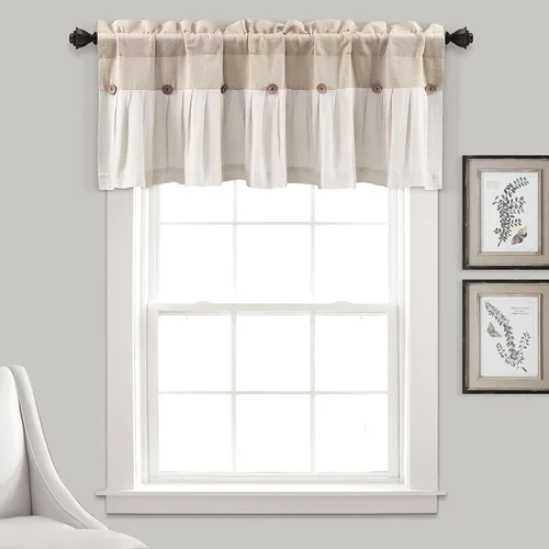 Vista 8 de Lush Decor - Cenefa para cortina con botones de lino estilo granja, 52 pulgadas de ancho x 18 pulgadas de largo, negro y blanco - Valances