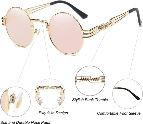 Vista 27 de Dollger Gafas de sol redondas Steampunk con marco de metal