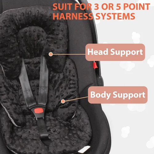 Vista 3 de Inserto para asiento de automóvil infantil, cojín reversible 2 en 1 para asiento de automóvil para recién nacido, soporte para la cabeza y el Negro