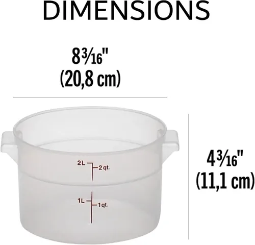 Vista 2 de Lumintrail Cambro recipiente redondo de almacenamiento de alimentos de 2 cuartos de galón, translúcido, con tapa translúcida, paquete con juego