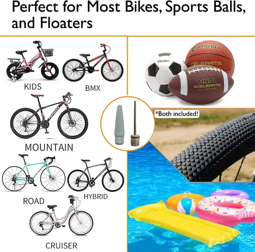 Vista 9 de Lumintrail Mini bomba de bicicleta portátil para válvulas Presta y Schrader - Bomba de aire para neumáticos de bicicleta con manómetro - Bola