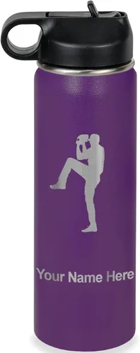 Vista 41 de LaserGram Botella de agua personalizada, jarra de béisbol, acero inoxidable de doble pared aislada al vacío con popote superior, regalo grabado Negro