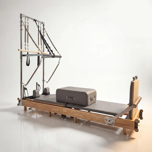 Vista 11 de Pilates Reformer Machine, Wood Foldable Pilates Machine Equipment for Home Workout