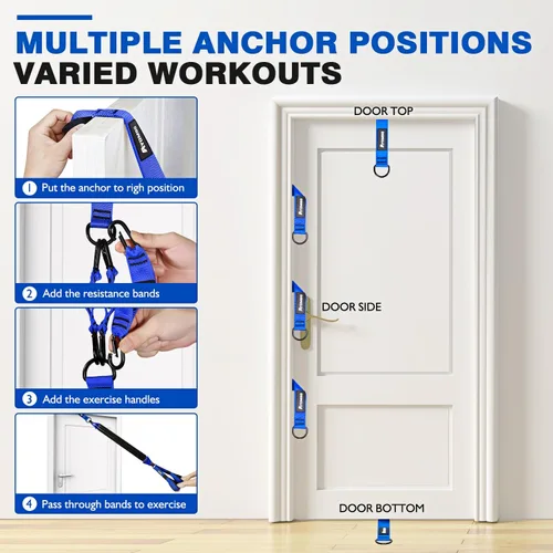 Vista 6 de Ayombo Equipo de entrenamiento de gimnasio en casa, bandas de resistencia pesada con asas, anclaje de puerta, accesorio de cuerda de tríceps