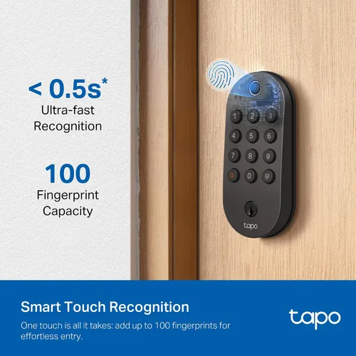 Vista 3 de Tapo - Cerradura inteligente de puerta con cerradura de perilla Wi-Fi - Reconocimiento de huellas dactilares, botones táctiles sin llave y monitoreo