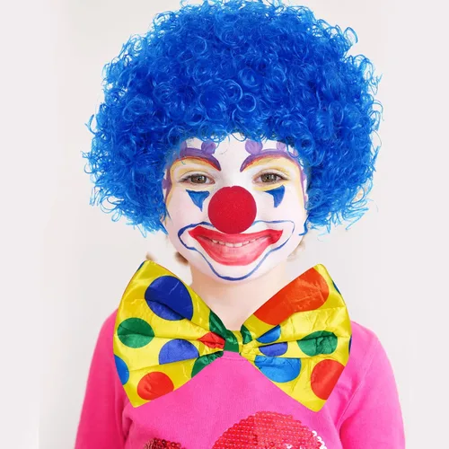Vista 3 de jiebor Disfraz de payaso para peluca, accesorios de nariz, pajarita, guantes blancos para fiestas, carnavales, juegos de simulación, hombres