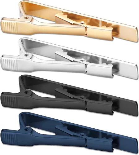 Vista 5 de Selizo 4 clips de corbata para hombre, Plata