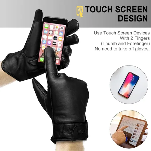 Vista 2 de Guantes de cuero para montar en motocicleta para hombres y mujeres, con pantalla táctil, guantes térmicos impermeables de invierno, guantes cálidos