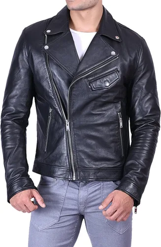 Vista 2 de Chaqueta Hombre - Cafe Racer Real Lambskin Leather Motorcycle Biker Jacket