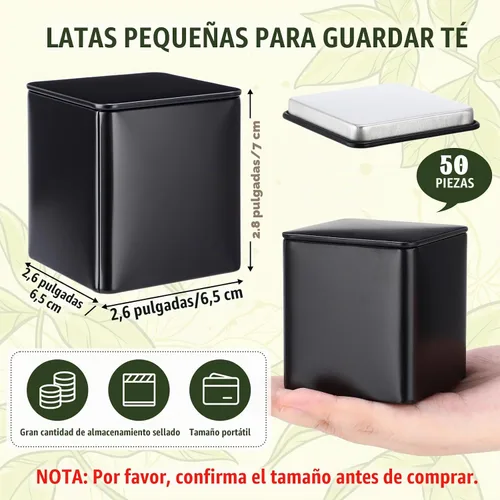Vista 2 de Suclain 50 latas de té de metal con tapa hermética para té suelto, negro, 8
