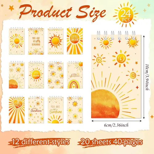 Vista 2 de Cholemy 24 cuadernos bohemios para el sol, a granel, hippie, groovy, bohemio, para el sol, cuadernos de bolsillo hippie para fiesta de cumpleaños