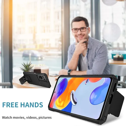 Vista 6 de Asuwish Funda de teléfono para Xiaomi Redmi Note 11 Pro 4G/5G con protector de pantalla de vidrio templado y cubierta de cámara deslizante Soporte