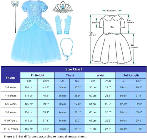 Vista 7 de Party Chili Disfraz de princesa para niñas de 3 a 10 años para cumpleaños, de Navidad