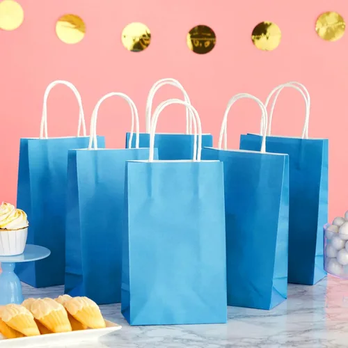 Vista 2 de BLUE PANDA Bolsas de regalo – 9 x 5 x 3 pulgadas, paquete de 25, color azul, bolsas de recuerdo de fiesta con asas para dulces y golosinas