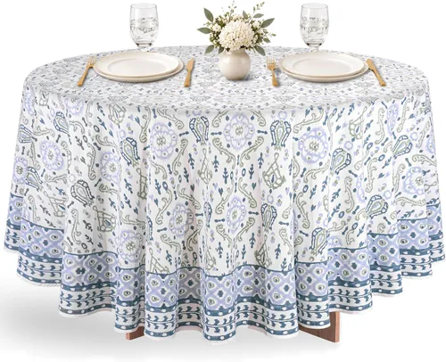 Vista 53 de Ridhi Mantel redondo estampado a mano color rosa flamenco 120 pulgadas 100%