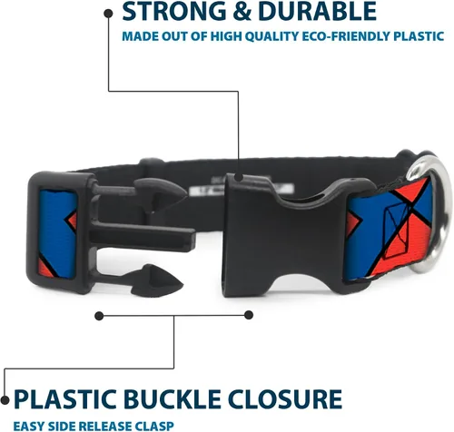 Vista 4 de Collar de clip de plástico con hebilla – Superman Shield CLOSE-UP azul/rojo/amarillo – 1.0 in de ancho – se adapta a cuello de 9 – 15 pulgadas