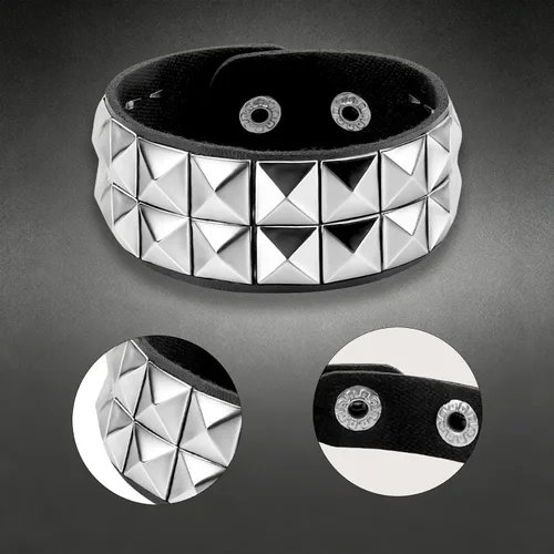 Vista 5 de Pulsera con tachuelas, pulseras de roca, 1 pieza de pulsera de cuero gótico de rock negro emo, punk, gótico, remache, brazaletes, accesorios