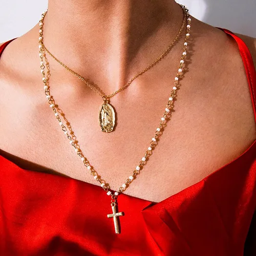 Vista 6 de itianxi Dainty Cross Charm Pendant Necklaces,14K Gold Tiny Three Ball Necklace,Simple Fashion Jewelry for Women