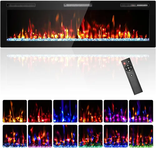 Vista 14 de Chimenea eléctrica ultrafina de 40" empotrada montada en la pared