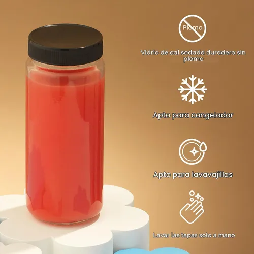 Vista 6 de [Usado] JoyJolt Botellas de jugo de vidrio, botellas de vidrio de 16 onzas con tapas. Juego de 8 recipientes de jugo con tapas para nevera