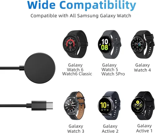 Vista 2 de Cargador USB C Galaxy Watch 7 compatible con Samsung Galaxy Watch 7/6 Classic/6/5 Pro/5/4/4 Classic/3/Active 2/Active, base de carga inalámbrica