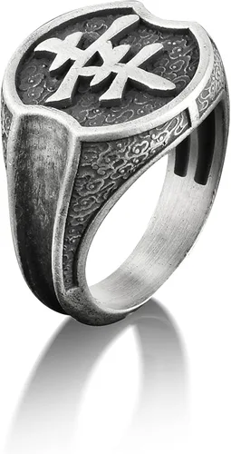 Vista 3 de BySilverStone Jewelry Anillo de felicidad de caligrafía japonesa, jeroglífico de arte japonés, anillo de sello meñique para hombres, anillo diario