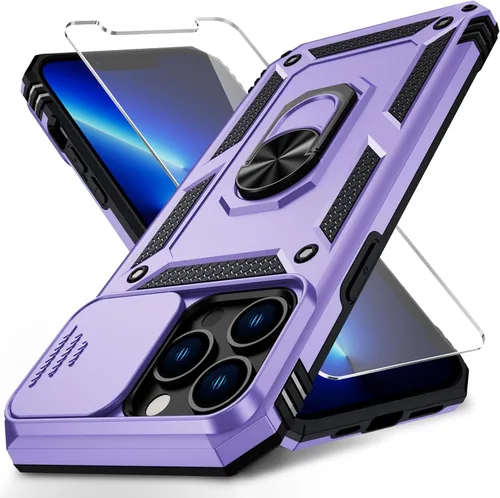 Vista 9 de Vinve para iPhone 13 Pro Max Funda con cubierta deslizante para lente, protector de pantalla HD, protección contra caídas de grado militar, soporte