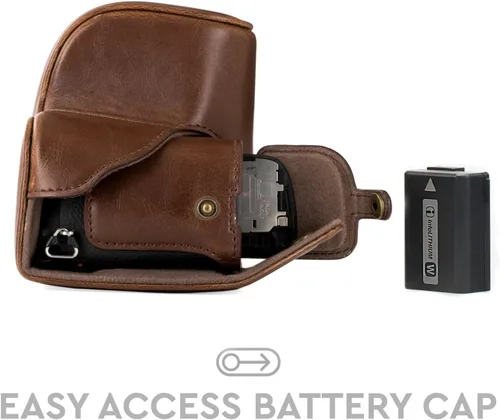 Vista 9 de MegaGear "Ever Ready" - Funda de piel para cámara, fácil de instalar, trípode y accesorio periférico, compatible con Sony Alpha A6000, A6300