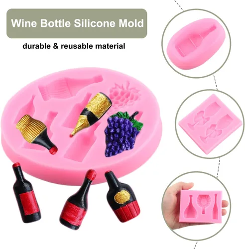 Vista 10 de ZiXiang Moldes de silicona para botellas de vino, moldes para fondant, botella de champán, uva, champán, moldes de chocolate para decoración