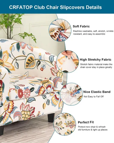 Vista 4 de CRFATOP 2 piezas de fundas impermeables para sillas de club, fundas elásticas para sillas de barril, fundas sólidas para sillas de tina, fundas