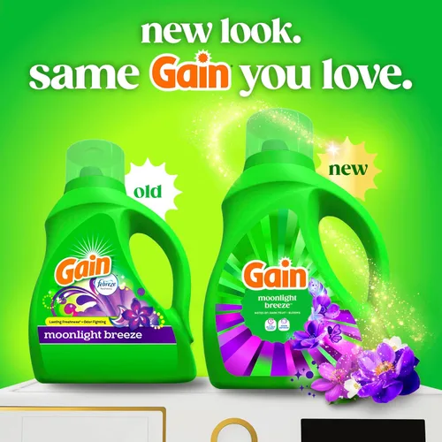 Vista 2 de Gain Detergente líquido para ropa con defensa del olor, aroma Moonlight Breeze, jabón de lavandería para lavadoras HE, 60 onzas líquidas, 45 cargas