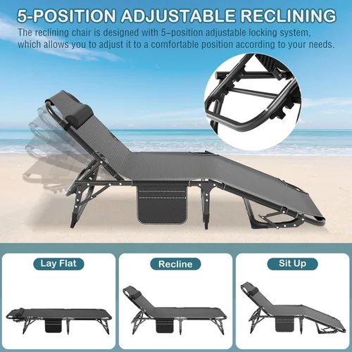 Vista 3 de NAIZEA Catre plegable de camping con alfombrilla para adultos, silla de descanso ajustable al aire libre, cama de dormir resistente, catres de Silla
