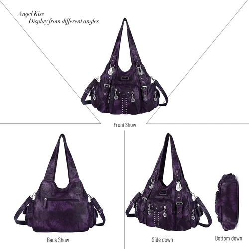 Vista 3 de Angel Kiss Bolsos de mano para mujer, de piel sintética suave, bolsas de hobo grandes para damas, asa superior, bolso de hombro, bolso con asa