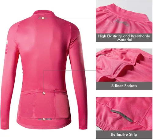 Vista 4 de Santic Maillot de ciclismo para mujer, manga larga, camisas de bicicleta, chaqueta de bicicleta con bolsillos