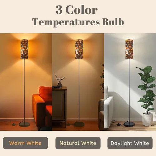Vista 4 de Modern Floor Lamps for Living Room Retro 70s 60s Floral Hippie Mushroom Summer Groovy Flower Power Standing Lamps with Linen Lampshade Tall Lamp