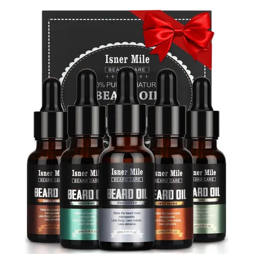 Vista 9 de ISNER MILE Kit de aceite para barba: regalos para hombres, papá, novio, acondicionador de bigotes, suaviza, fuerza con sándalo, ron de laurel