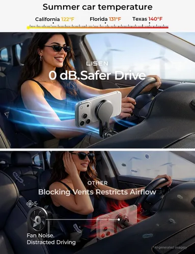 Vista 3 de LISEN Cargador de Coche MagSafe de 15W, [Carga Estable y Rápida] Cargador Magnético Inalámbrico para Coche, Cargador de Soporte Telefónico