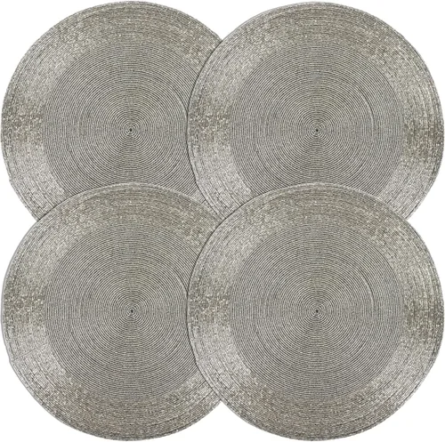 Vista 16 de Manteles individuales de 13 pulgadas con cuentas redondas para mesa de comedor - Manteles decorativos con cuentas de vidrio y respaldo de algodón