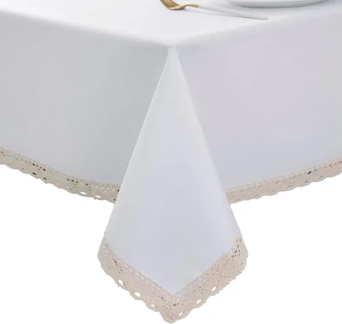 Vista 30 de EHouseHome Mantel de lino sintético con ribete de encaje, impermeable, a prueba de derrames, resistente a las manchas, sin arrugas, a prueba
