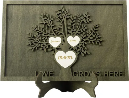 Vista 28 de Árbol genealógico con etiqueta de corazón, placas de madera grabadas personalizadas, regalos personalizados para madres, padres, escritorio, nombres